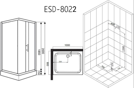 Душевой уголок Esbano ESD-8022 100x80,с поддоном