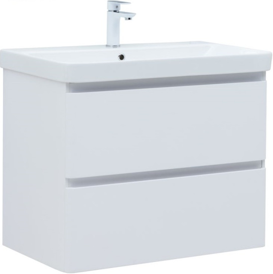 Тумба с раковиной Aquanet Эмбер 80 2 ящика, белая матовая, раковина Luxury