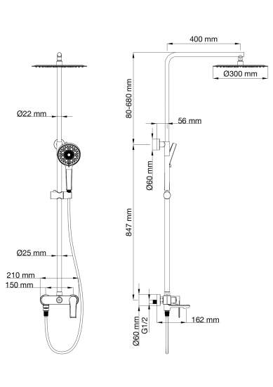Душевая стойка Wonzon & Woghand Brilliant WW-88047079-MB