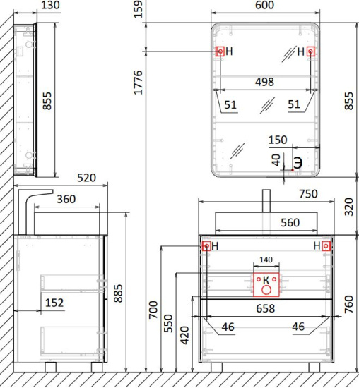 Мебель для ванной Raval Pure 75