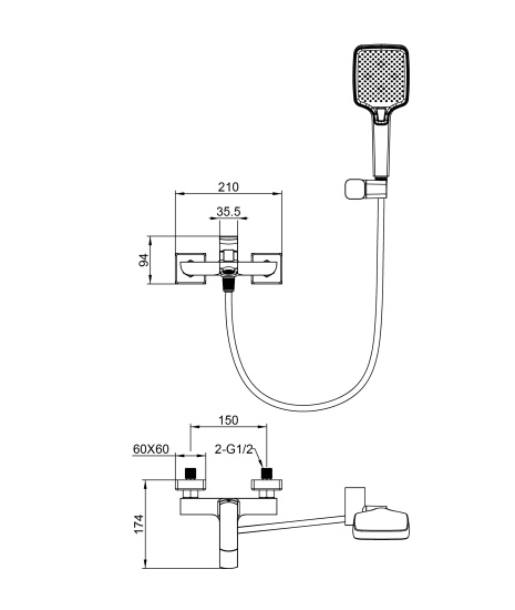 Смеситель для ванны Wonzon & Woghand Forza WW-639031-1-BN