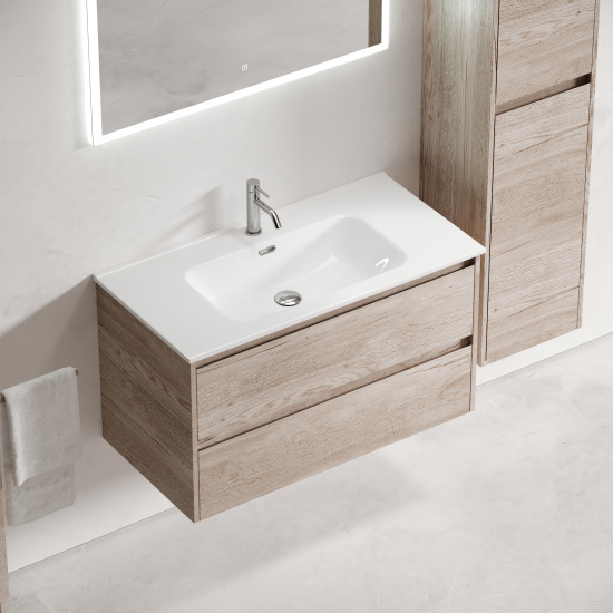 Тумба с раковиной Sancos Libra 90 дуб галифакс натуральный, подвесная