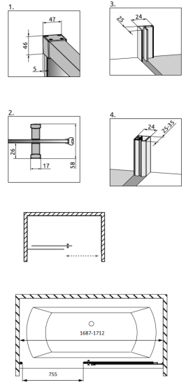Шторка на ванну Radaway Idea Black PN DWJ 170 R