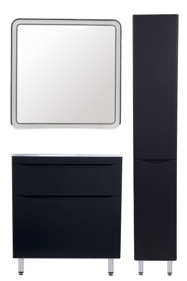 Тумба с раковиной Style Line Бергамо мини 80 2 ящика Люкс антискрейтч черная, Plus напольная