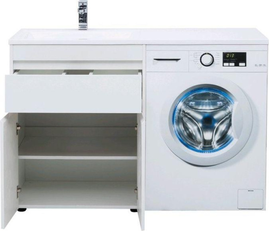 Тумба с раковиной Aquanet Токио 130 L белая напольная, 1 ящик, 2 дверцы