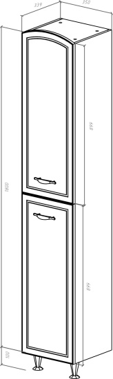 Пенал Bellezza Амелия 35 L, с бельевой корзиной, белый патина золото