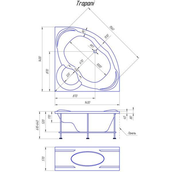 Акриловая ванна 1MarKa Trapani 140 см
