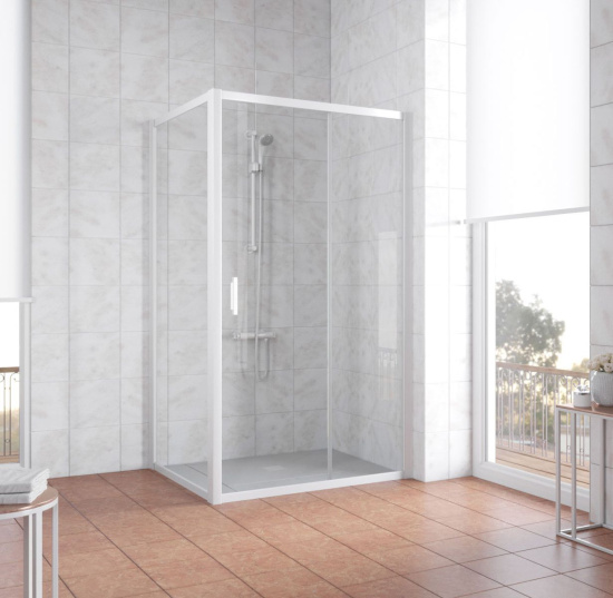 Душевой уголок Vegas Glass ZP+ZPV 110*90 01 01 профиль белый, стекло прозрачное