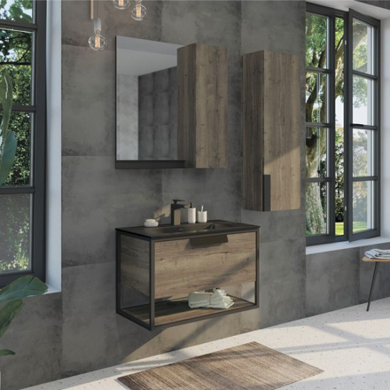 Тумба с раковиной Comforty Бонн 75, подвесная, дуб темный