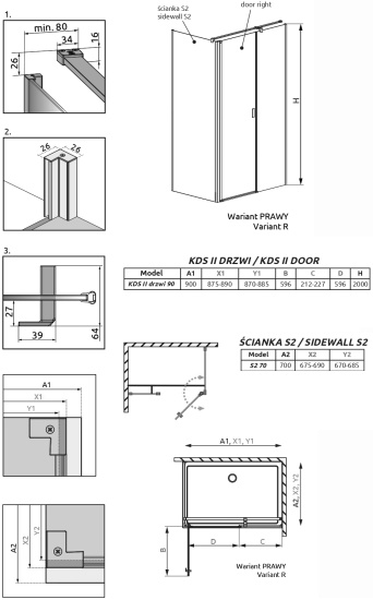Душевой уголок Radaway NES Black KDS II 90x70 R