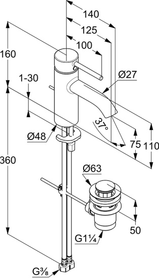 Смеситель для раковины Kludi Bozz 382700576