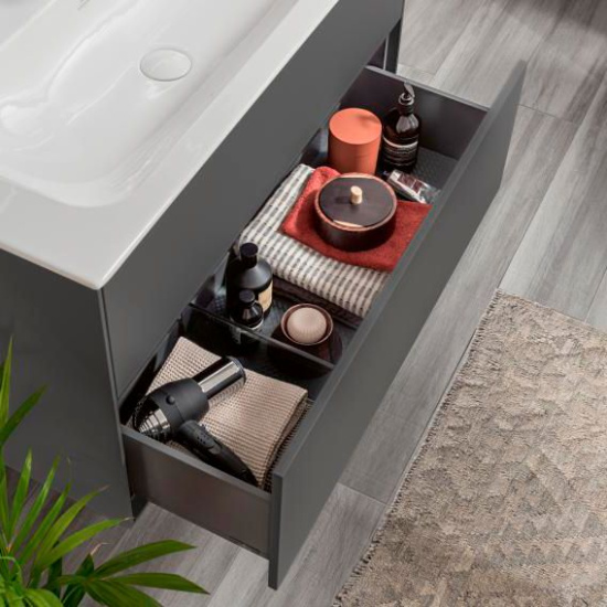 Тумба с раковиной Villeroy & Boch Finion 80 anthracite matt lacquer, с настенным освещением