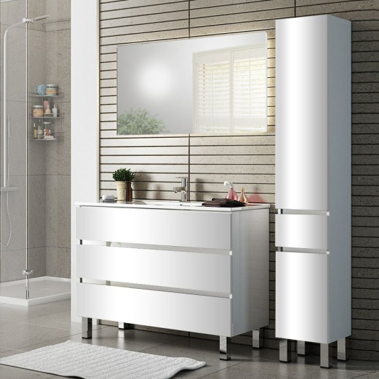 Тумба с раковиной Sanvit Кубэ-3 100 белый глянец, напольная