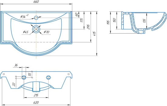Тумба с раковиной Runo Марсель 65 белая
