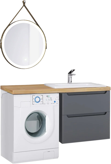 Мебель для ванной Jorno Wood 120, серая, подвесная, под стиральную машину