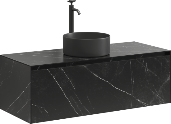 Тумба с раковиной Sancos Stone 120 со столешницей из керамогранита белый марамор, подвесная