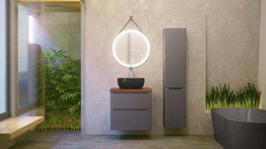 Мебель для ванной Jorno Wood 60, серая, темная столешница