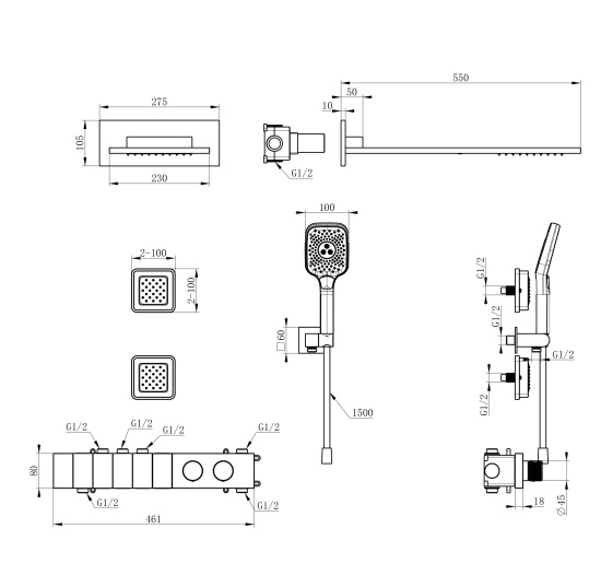 Душевая система Wonzon & Woghand WW-D4538-A-MW с термостатом