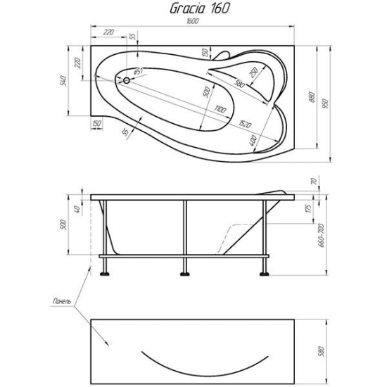Акриловая ванна 1MarKa Gracia R 160 см