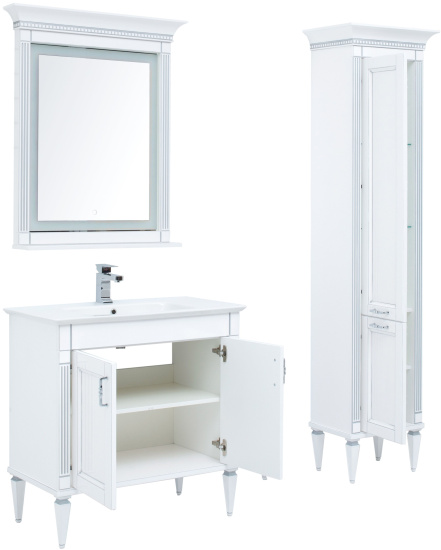 Тумба с раковиной Aquanet Селена 90 серебро, 2 двери