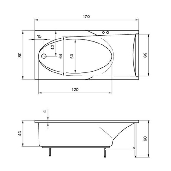 Акриловая ванна Aquatika Кинетика 170 см Basic