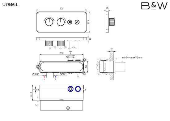 Душевая система  Black&White Universe 7646U термостат