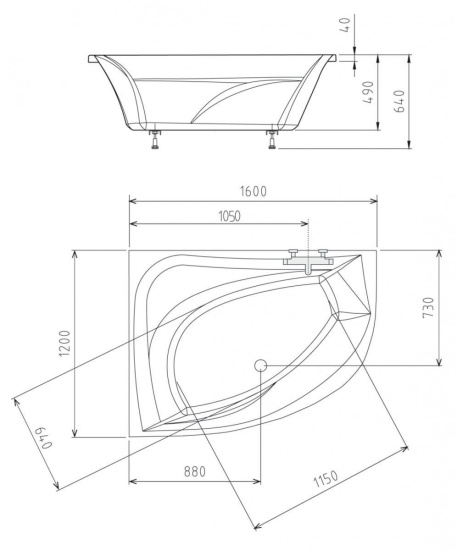 Акриловая ванна Alpen Tanya 160 R