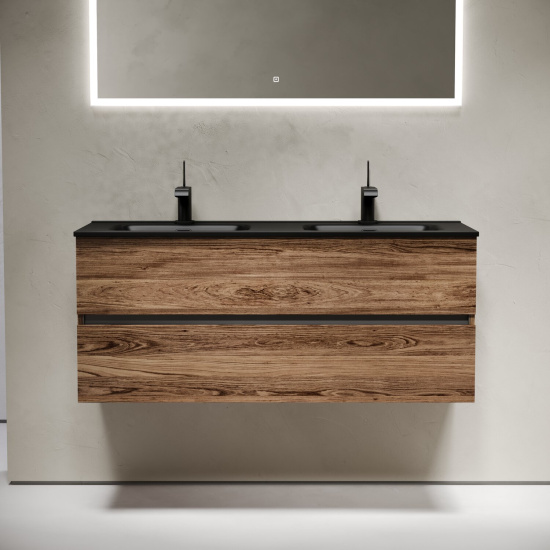 Тумба с раковиной Sancos Urban 120 дуб чарльстон с двумя раковинами, подвесная