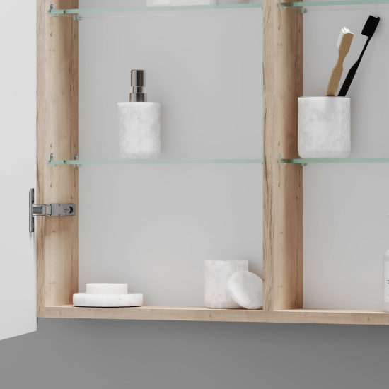 Зеркало-шкаф Sancos Mirror 100 дуб галифакс натуральный, с LED подсветкой
