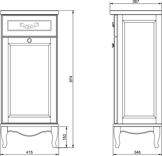Тумба ValenHouse Лиора 40 белая с бельевой корзиной, фурнитура золото