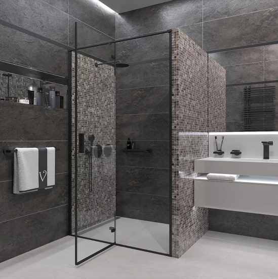 Душевая дверь в нишу Veconi Vianno VN-73B 100 см, профиль черный