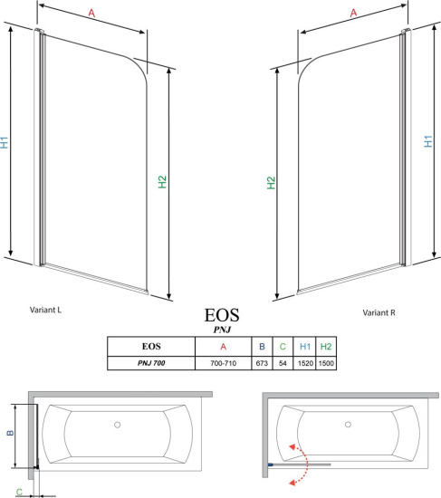 Шторка на ванну Radaway EOS PNJ 70 R