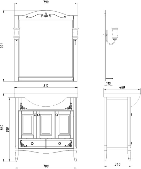 Мебель для ванной ASB-Woodline Салерно 80 орех антикварный