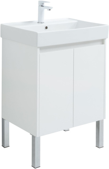 Тумба с раковиной Aquanet Nova Lite 60 белый глянец, с дверками