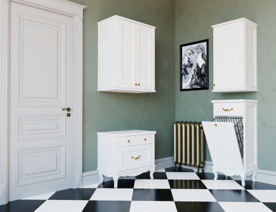 Тумба ValenHouse Лиора 40 белая с бельевой корзиной, фурнитура золото