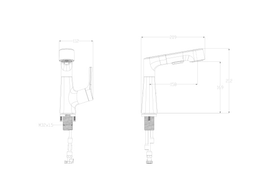 Смеситель для раковины Wonzon & Woghand WW-121B108-CR с выдвижным изливом