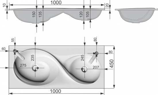 Тумба с раковиной Raval Hotte 100 белая, подвесная