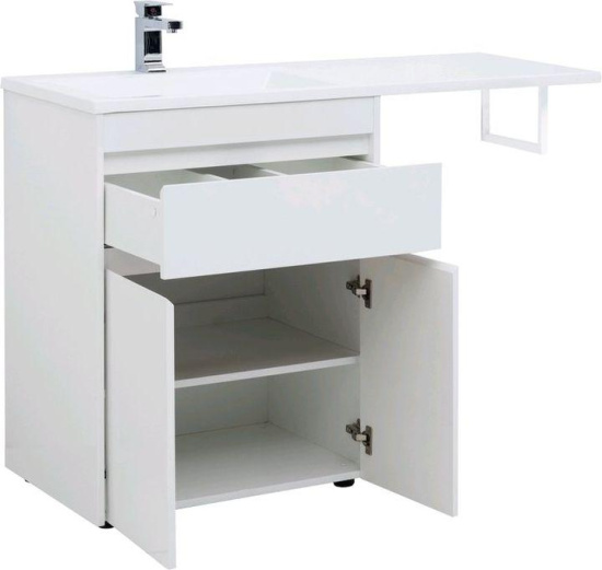 Тумба с раковиной Aquanet Токио 130 L белая напольная, 1 ящик, 2 дверцы