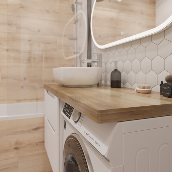Тумба с раковиной Stworki Берген 60 белая со светлой столешницей 122, Moduo 50 Square, R