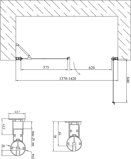 Душевая дверь в нишу Vegas Glass EP-F-2 140 05 05 R профиль бронза, стекло бронза