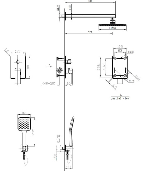 Душевая система Esko 6в1 Squared Chrome 6in1 SQ