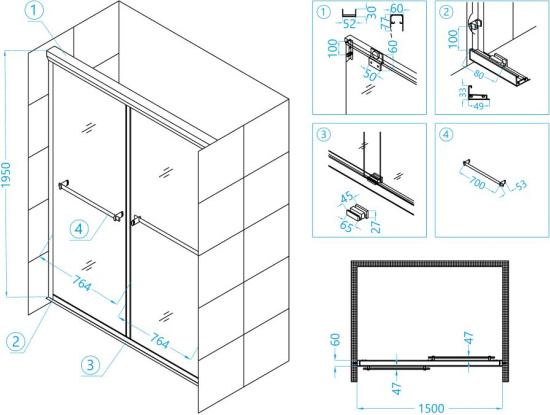 Душевая дверь в нишу RGW Tornado TO-10 1500x1950