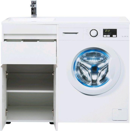 Тумба с раковиной Aquanet Токио 110 L белая напольная, 1 ящик, 2 дверцы