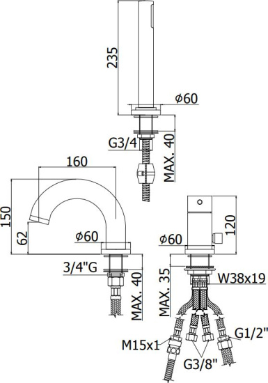 Смеситель на борт ванны Paffoni Light LIG040LCR хром
