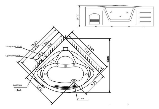 Акриловая ванна Appollo TS-0920 135 см