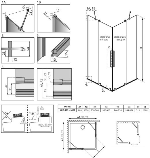 Душевой уголок Radaway Furo Gold KDD 80х100