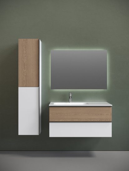 Тумба с раковиной Sancos Delta 100 дуб светлый/белый правая, DL100LW