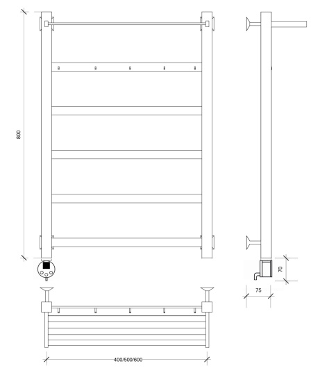 Полотенцесушитель электрический Secado Корсико 1 КСП 80/50 L, хром