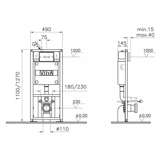 Инсталляция VitrA Metropole L-Box 9820B003-7201 подвесной унитаз + кнопка