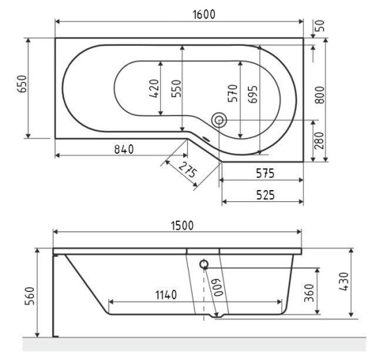 Акриловая ванна Excellent Be Spot 160x80 см правая